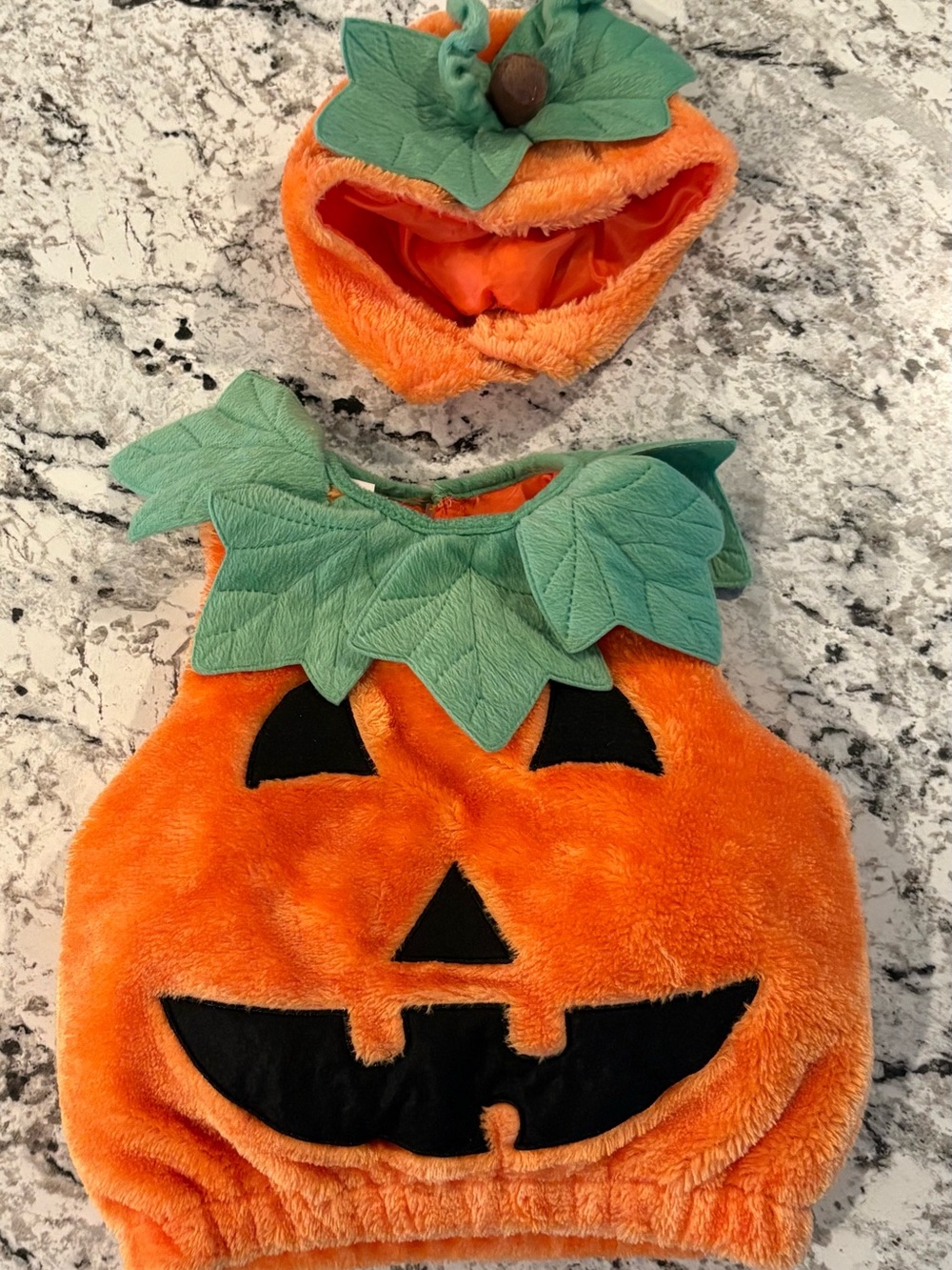 Kids Plush Pumpkin Costume Set - Orange with Green Leaves